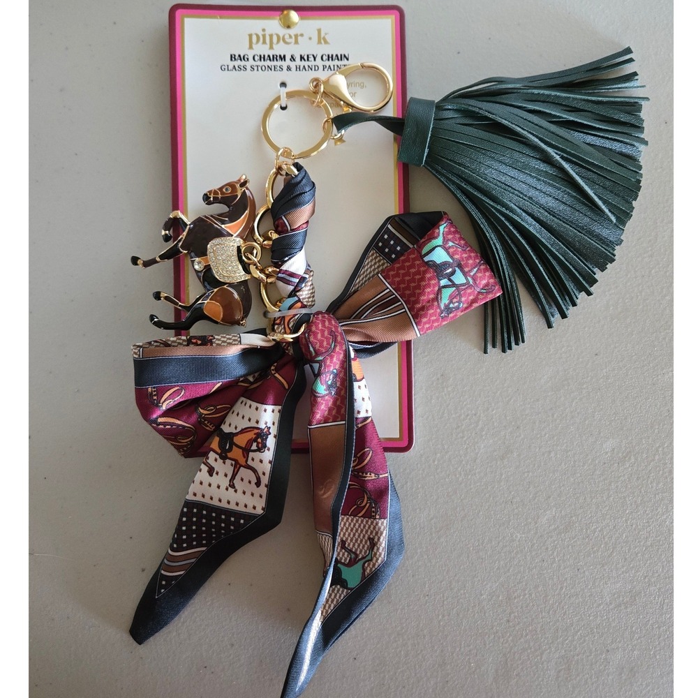 Piper K Bag Charm Keychain Women OS Multicolor New Horse Tassel Scarf Bow